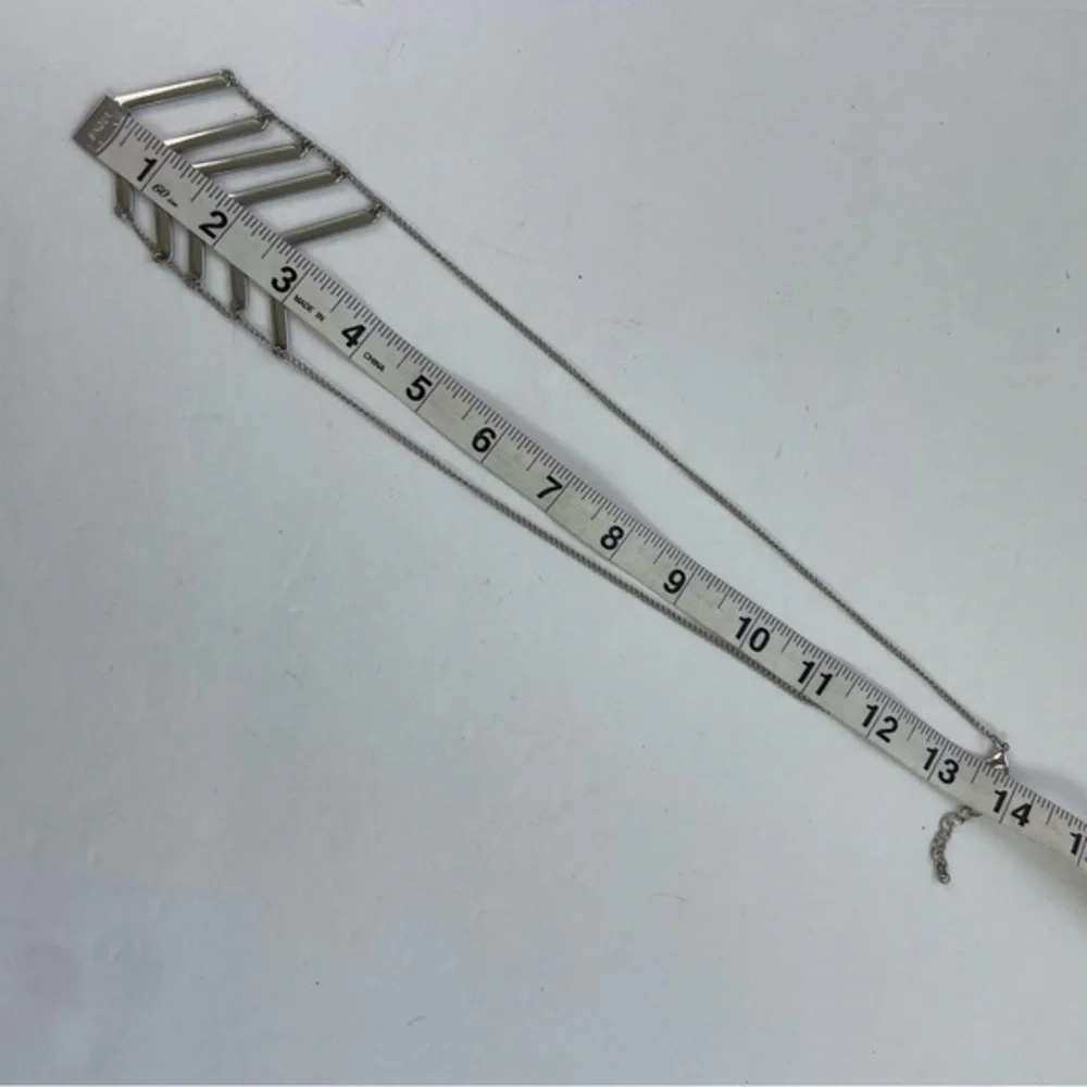 Silver Tone V Ladder‎ Long Necklace
